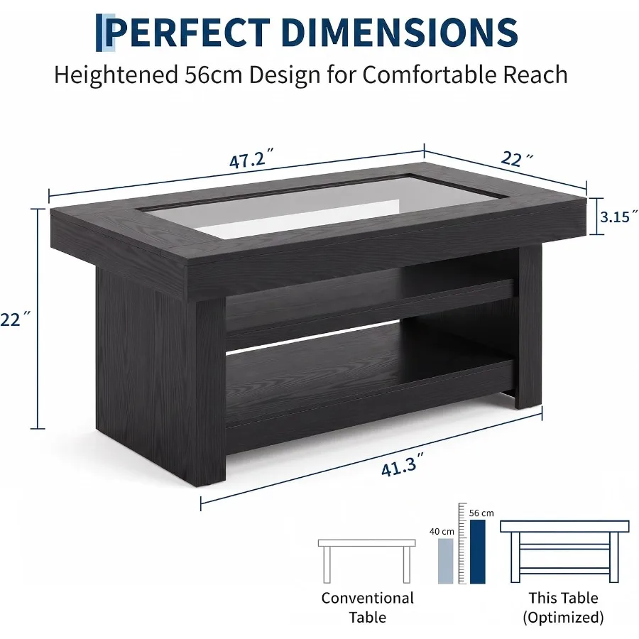 Farmhouse coffee table for living room use, tempered glass top, brown finish, durable and stylish design