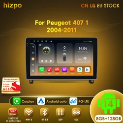 Hizpo Octa Core 6115 8G+128G For Peugeot 407 1 2004-2008 2009 2010 2011 Car Radio CarPlay Android Auto GPS RDS No 2 Din 2din DVD