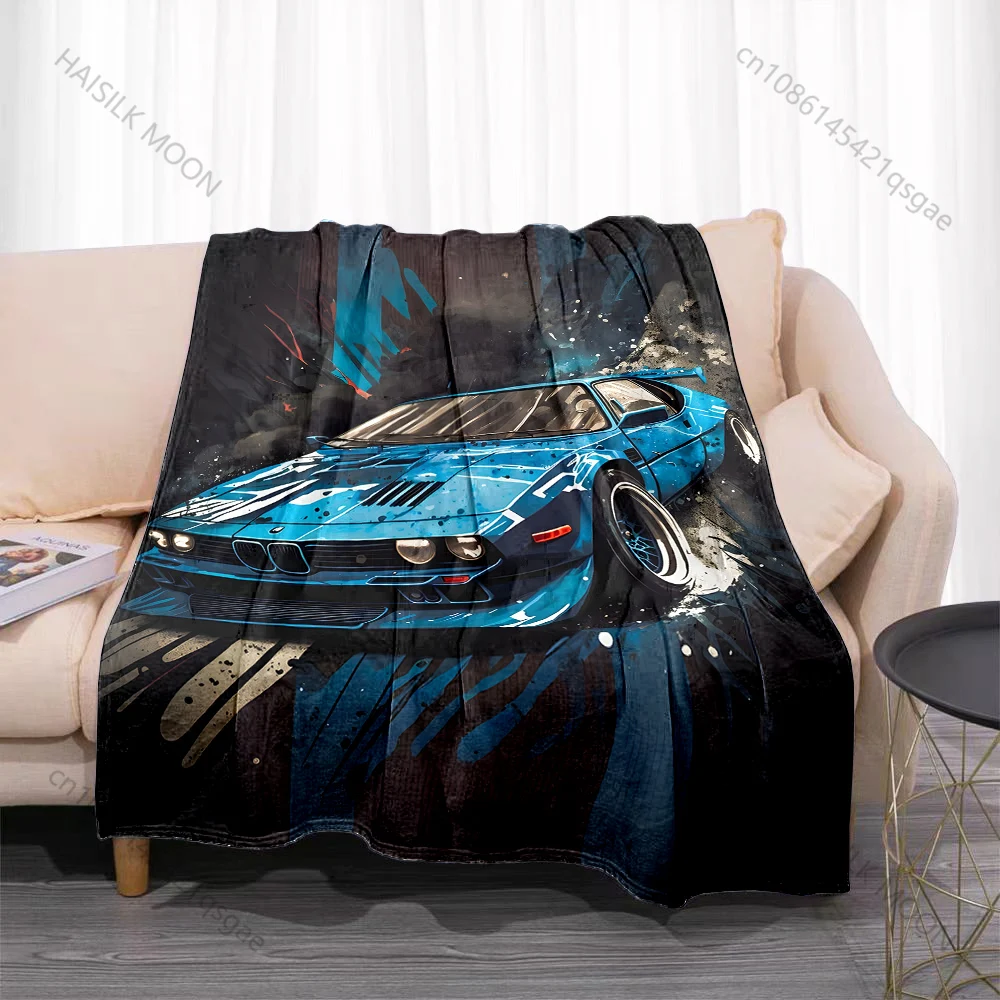 Armored samurai wielding blazing blade moonlit sparks Print Blanket Flannel Material Soft Warm for All Seasons Home Camping