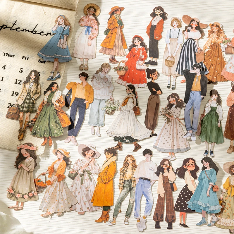 

Journal GO 100pcs Cute Characters Sticker PET Junk Journal Material Girl Life DIY Scrapbooking Card Collage Stationery Decals
