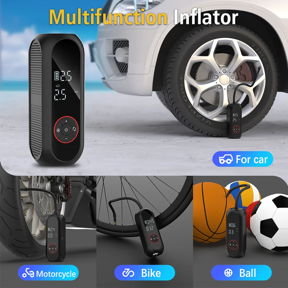 Digital Tire Air Pump Portable Inflator Tire Pressure Test Car Air Compressor With LED Flashlight 0-150psi/10bar 50L/min