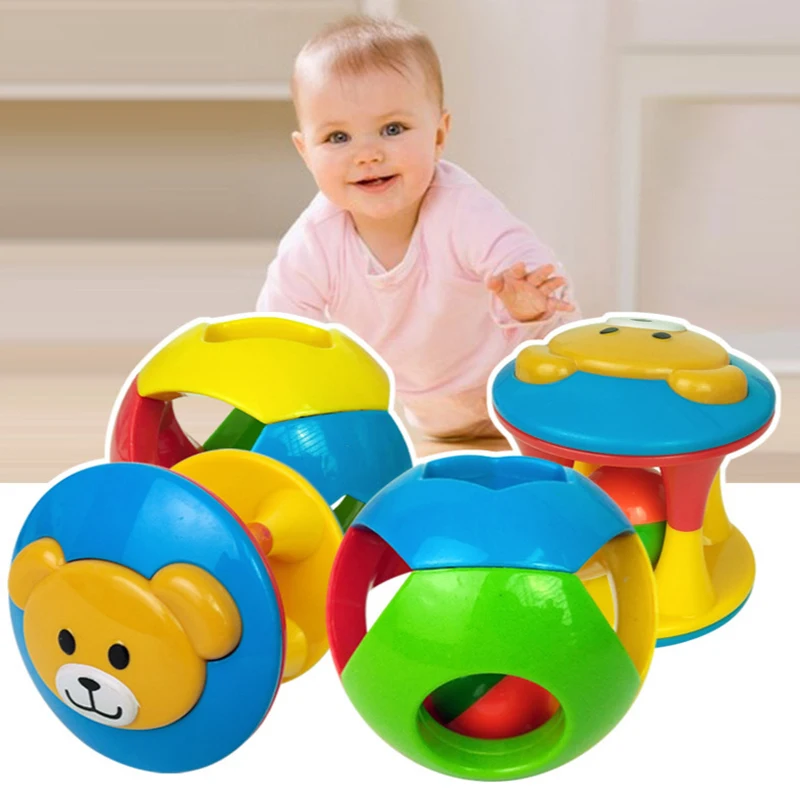 Cute Fun Baby Toys Cartoon Animal Ball Double-headed Bear Bells  Mobile   Rattle Infant Develop Intelligence Children Toy Gift