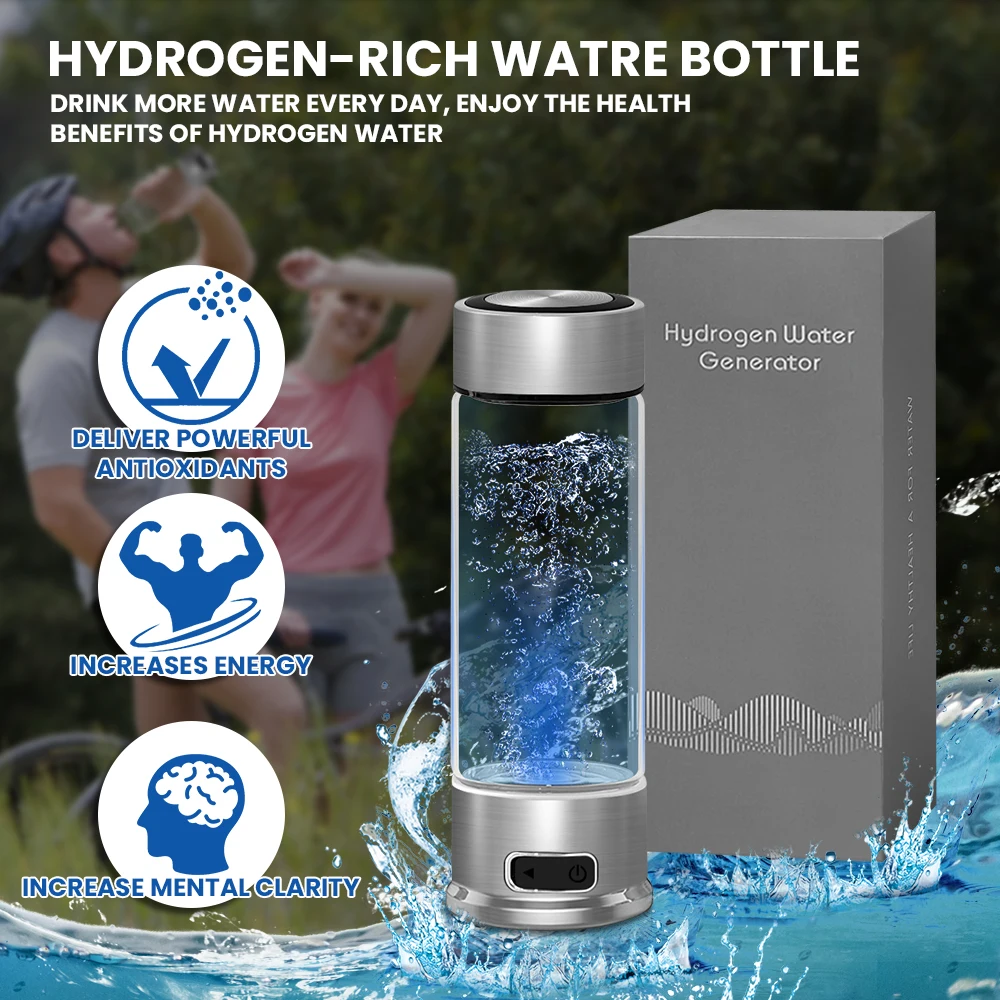 Hydrogen Water Bottle, Hydrogen Water Bottle Generator, 1500 PPB Smart Electrolysis H2 Water Ionizer with SPE/PEM Technology