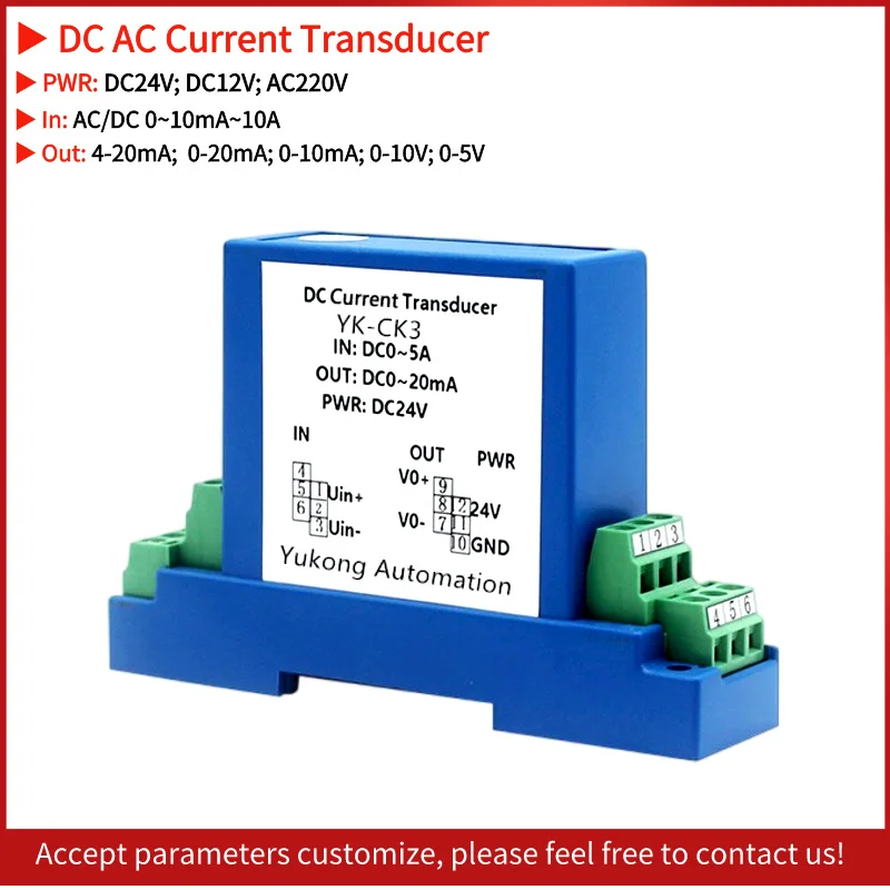 

DC Current Transducer 0-10A Detection Current Sensor 4-20mA 0-20mA 0-5V 10V Output DC Current Isolator Transducer