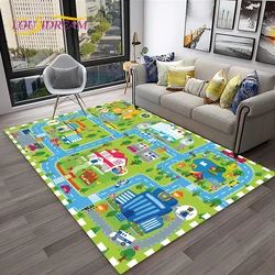 Child Playmat Traffic Highway City Playroom Carpet Rug for Home Living Room Bedroom Doormat Decor, Area Rug Non-slip Floor Mat