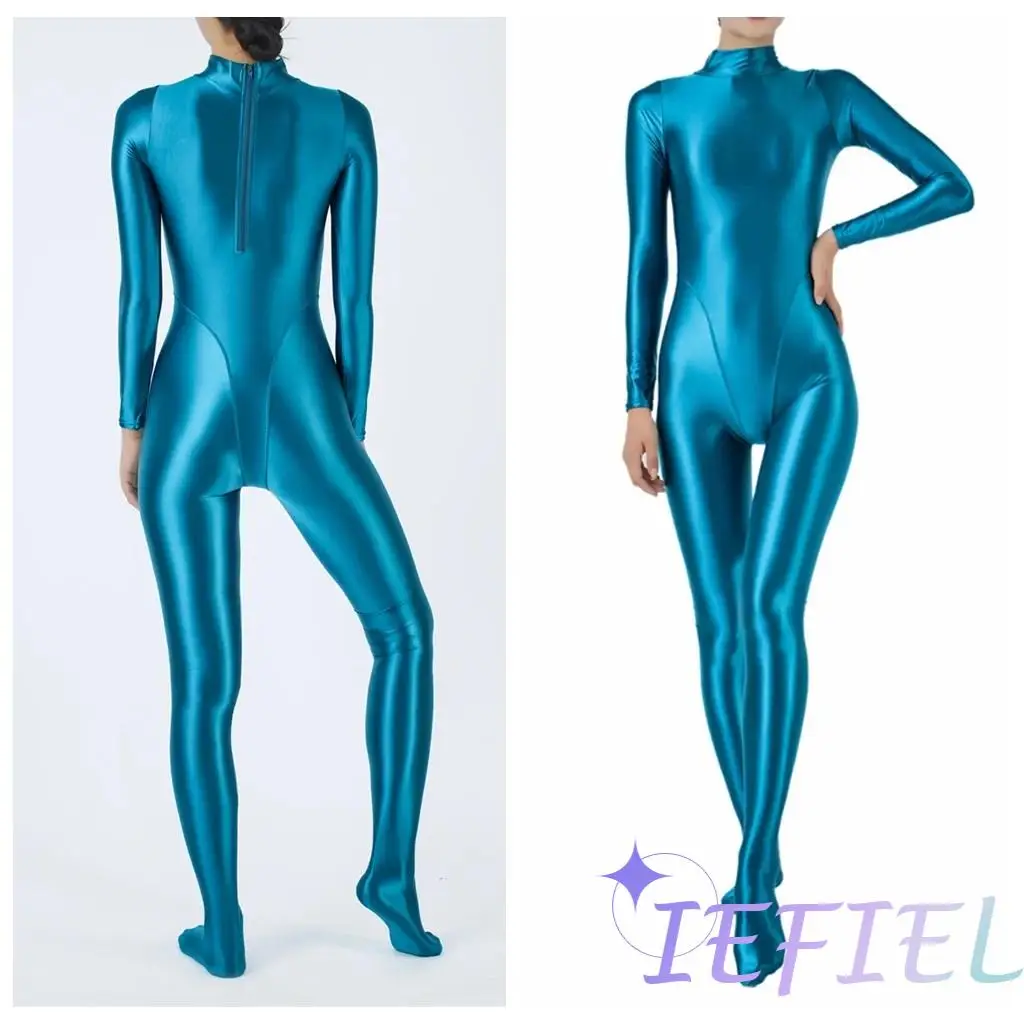 Women Skinny Glossy Full Body Gymnastics Activewear Bodysuit Jumpsuit Diving Surfing Yoga Swimsuit Club Show Pole Dance Costume