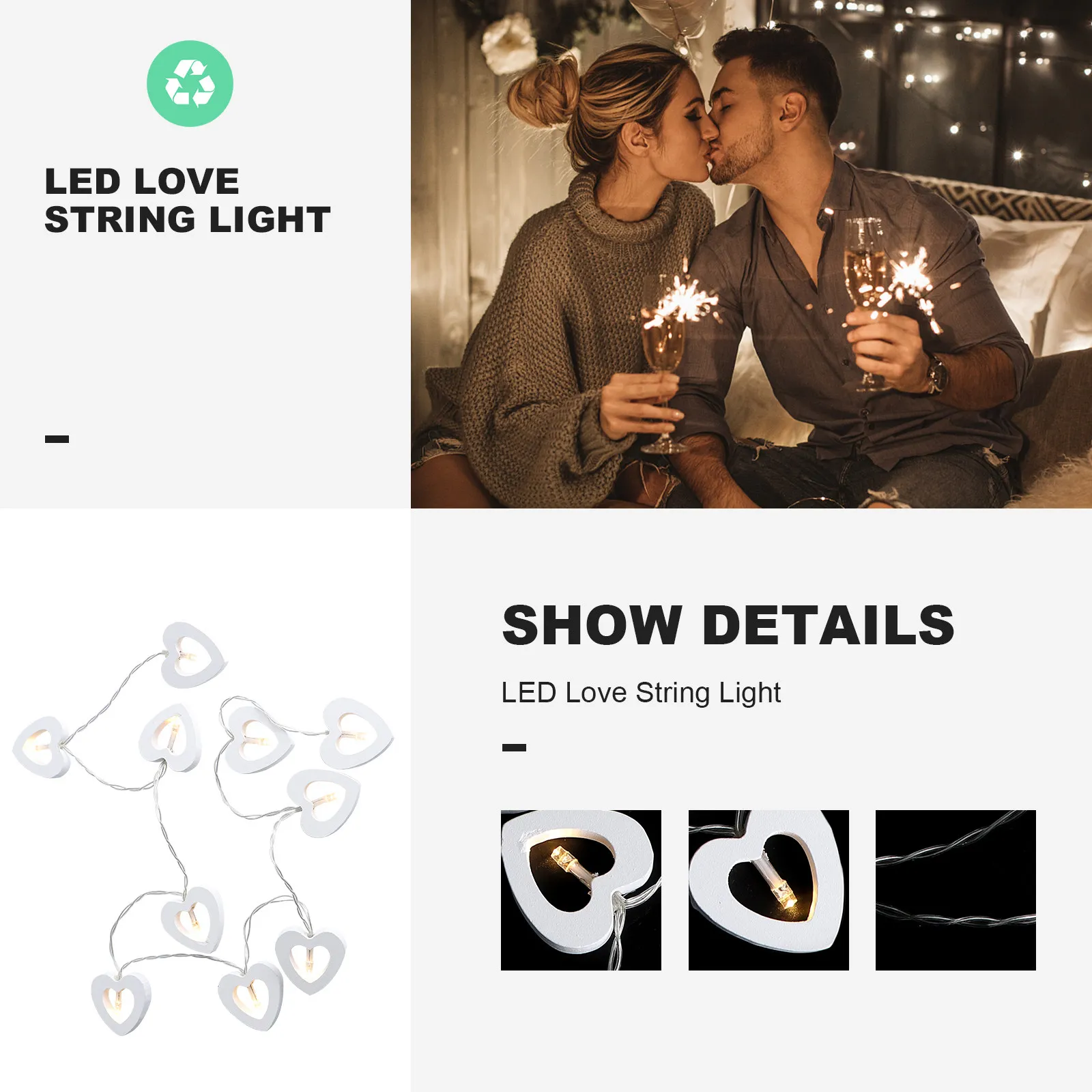 

1Pcs Decorative Heart Light String Premium Quality LED Lamp for Events Parties Charming Festive Atmosphere Lighting Solution