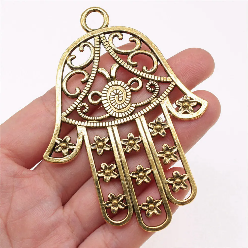 Jewelry Large Hollow Flowers Lufthansa Palm Hamsa Hand Charms Items Women Accessories 1pcs