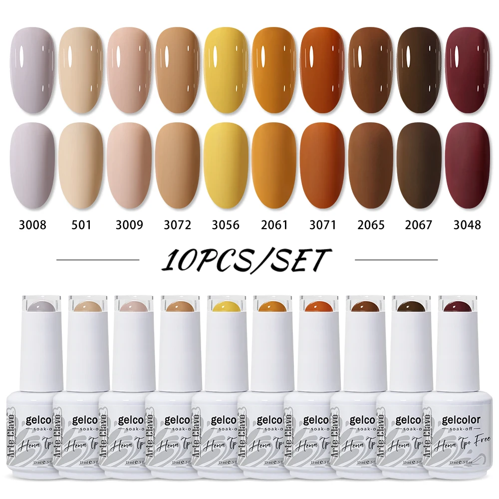 Arte Clavo 15 ml 10 Stück HEMA TPO FREE Gel-Nagellack-Set, semi-permanente UV-Gel-Lacke, Soak Off Lacquer Nail Need Base Top Coat