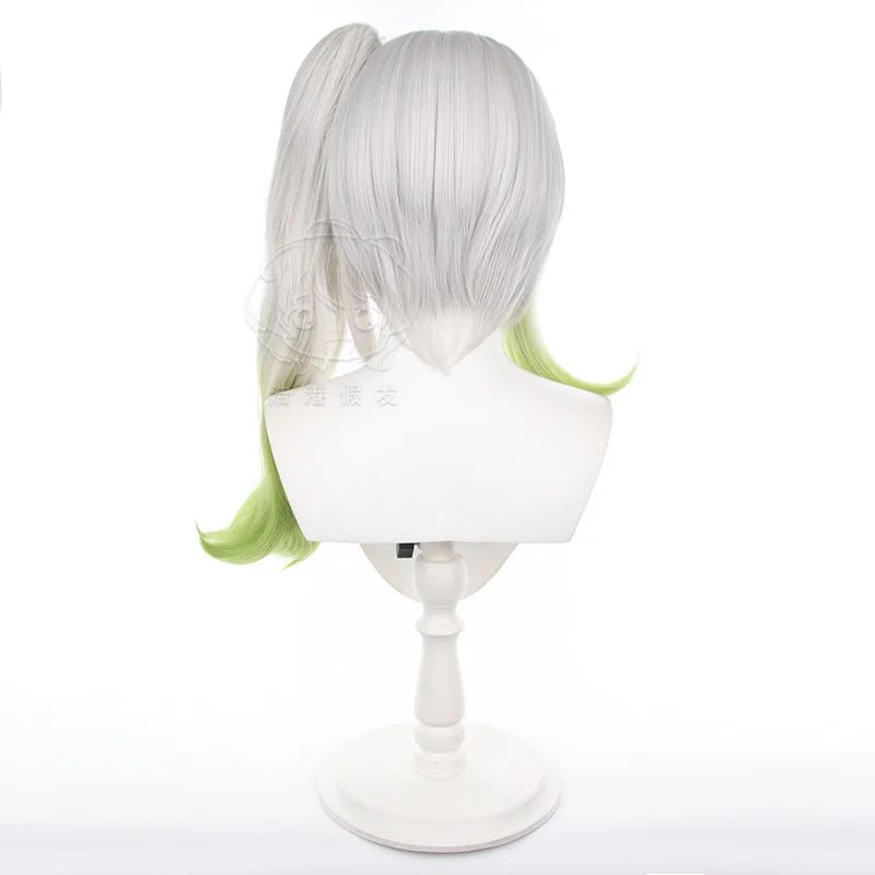Nahida Cosplay Wig Genshin Impact Costume Accessories Woman Silver Gradient Green Detachable Ponytail Hair Halloween Stage Props