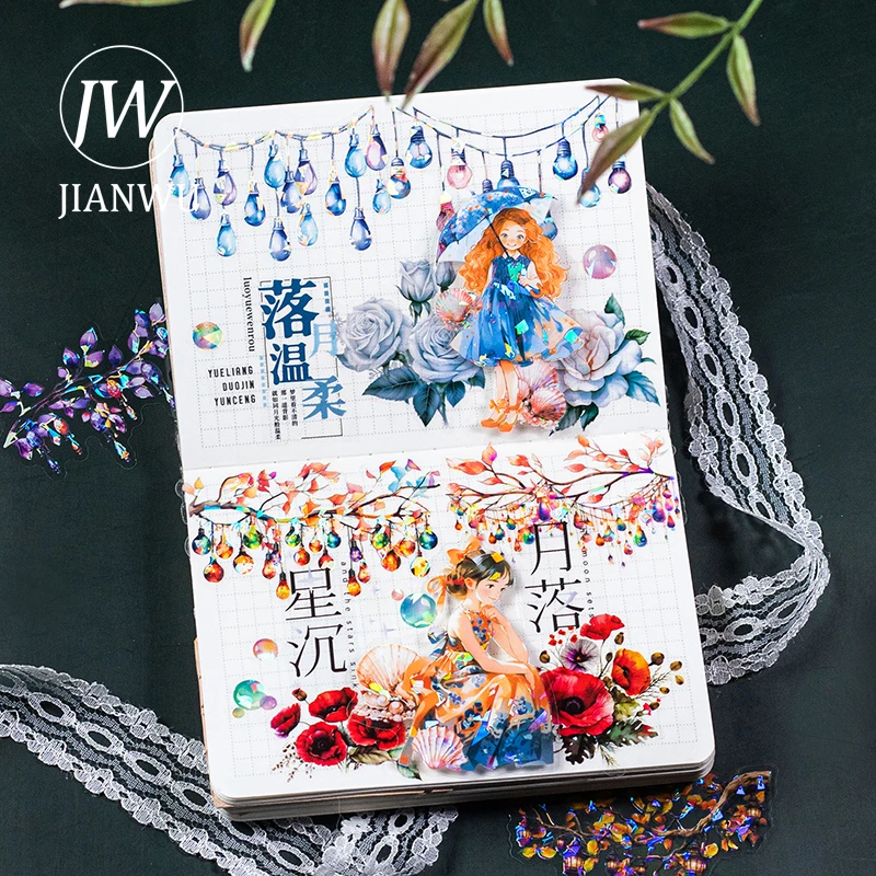 JIANWU Under Romantic Lighting Series Vintage Landscaping Material Collage PET Sticker Creative DIY Journal Stationery