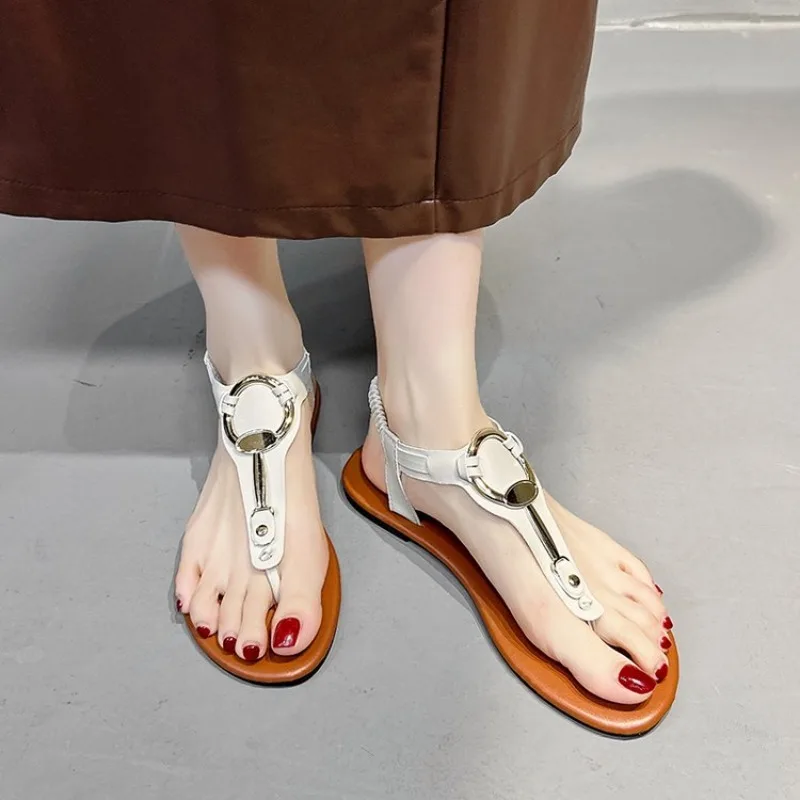 2026 Sommer Ethno-Stil Einfache Bequeme Lässige Strand-Flachsandalen für Damen, Modische Elastische Band-Sandalen in Übergrößen