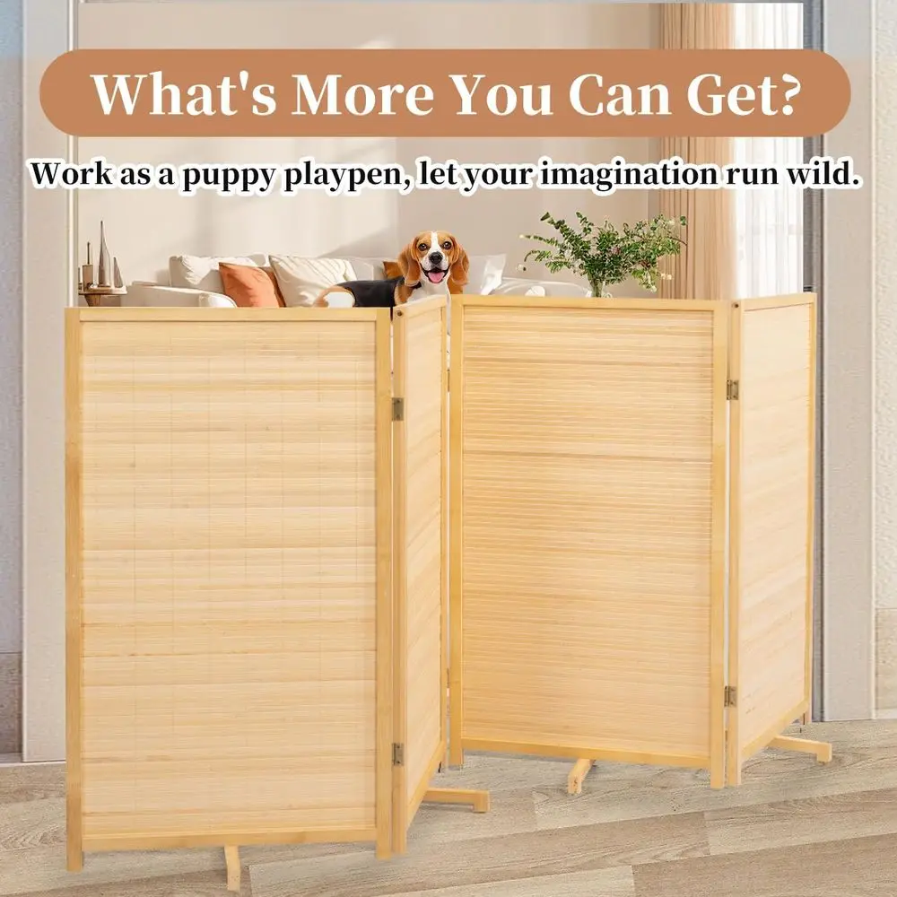 Portable 4-Panel Bamboo Room Divider, 67 Tall, Handcrafted Folding Privacy Screens for Multipurpose Use