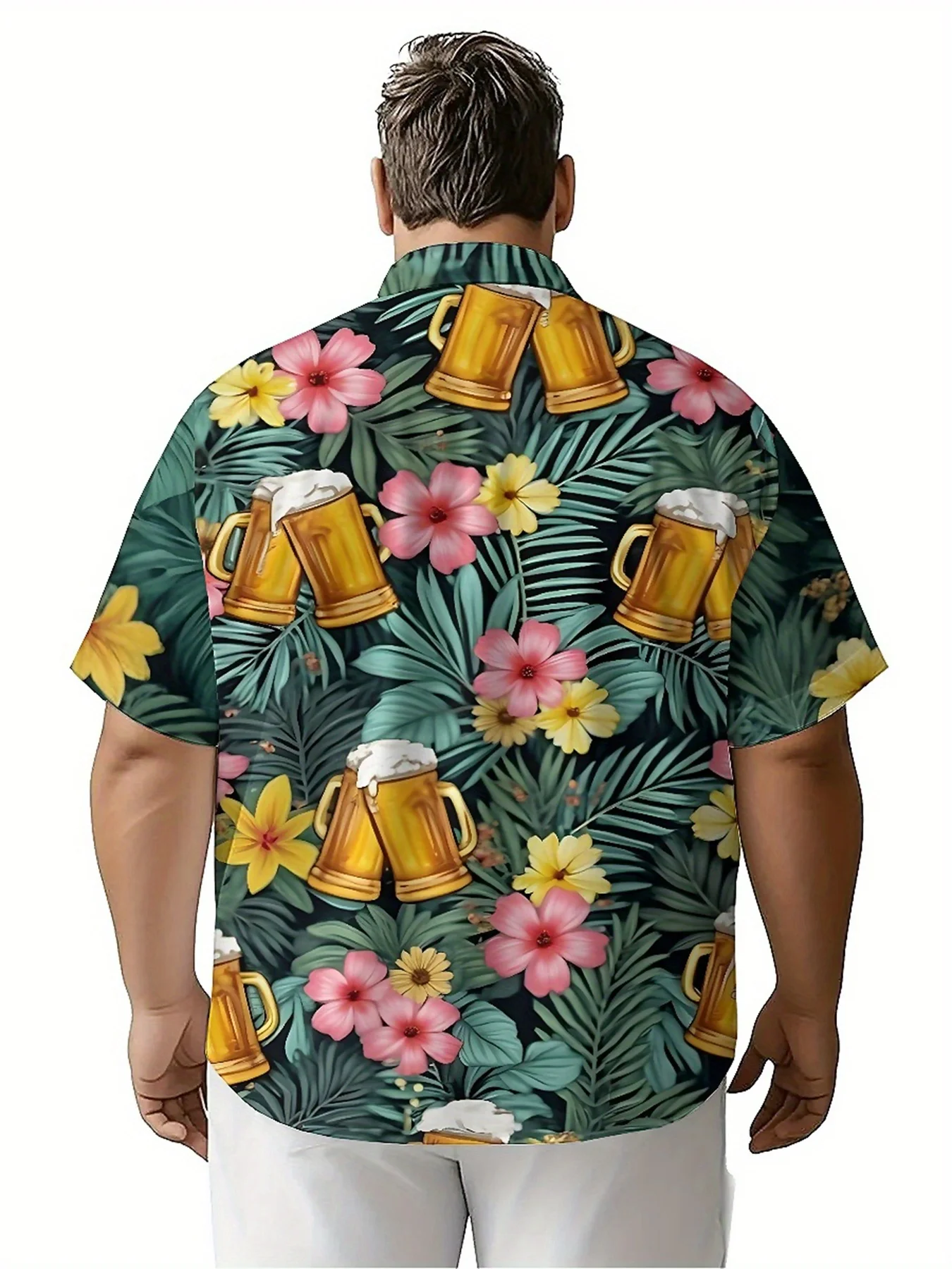 Men's Plus Size Hawaiian Shirts Tropical Beer Party Theme pattern, Button Up Shirts, Unisex Casual Clothing, Summer Tops
