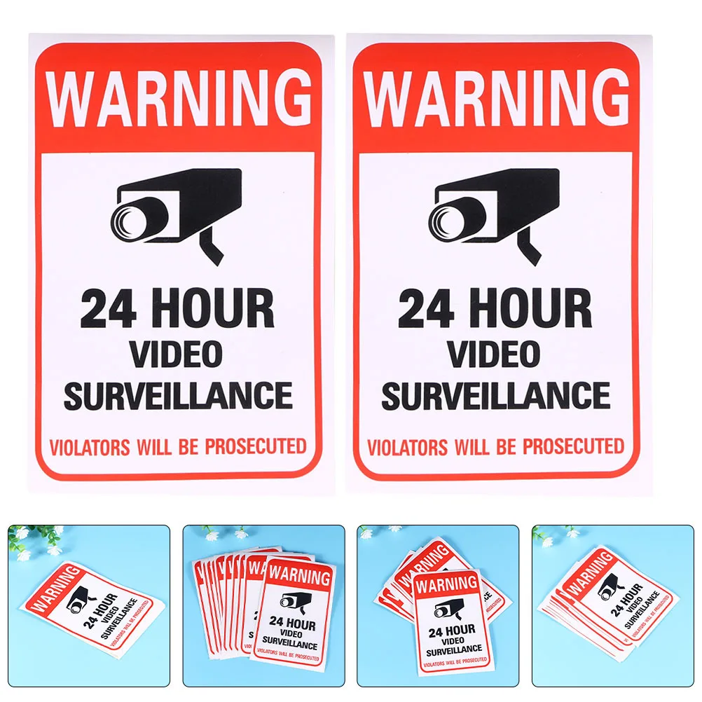

100pcs Security Warning Sign Monitor Warning Sticker Adhesive Video Sign For Indoor Outdoor Use No Trespasser Symbol Camera