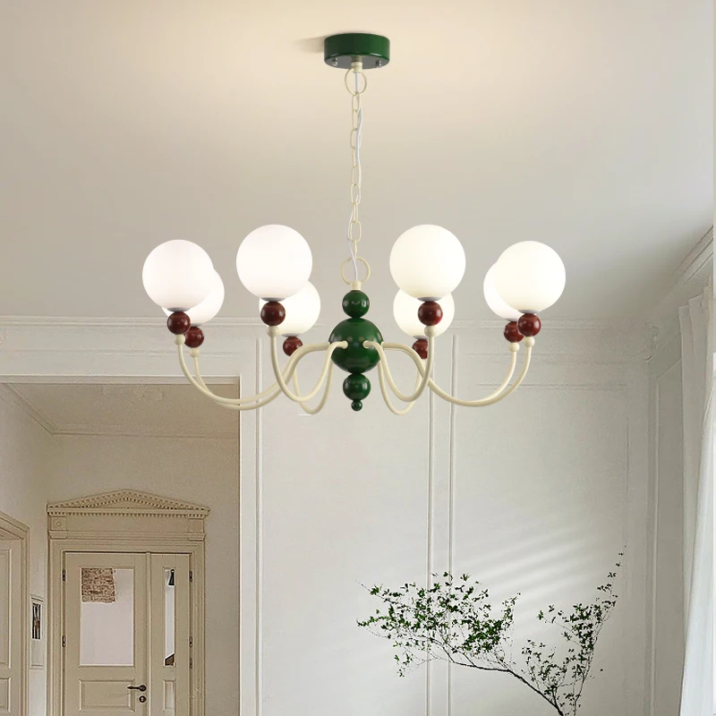 Cream wind glass chandelier Modern Glass bulb Pendant light for Bedroom Living room Kitchen study room Off-white green lamp