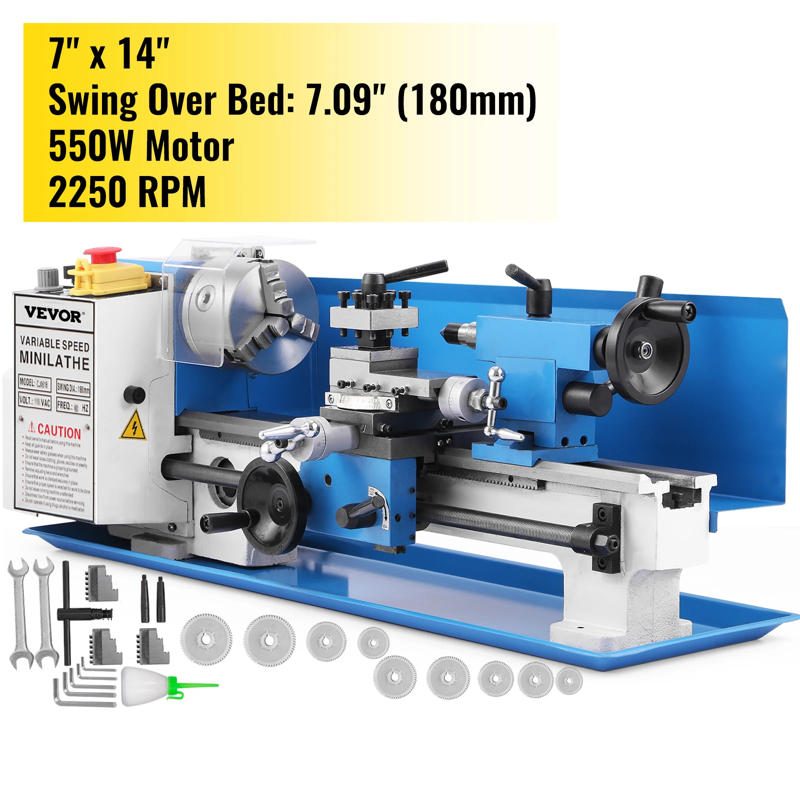 

2026 Centers: 14" (350mm) Swing Over Bed: 7" (180mm) Precision Mini Lathe 7"x14" Metalworking Mini Metal Lathe Machine