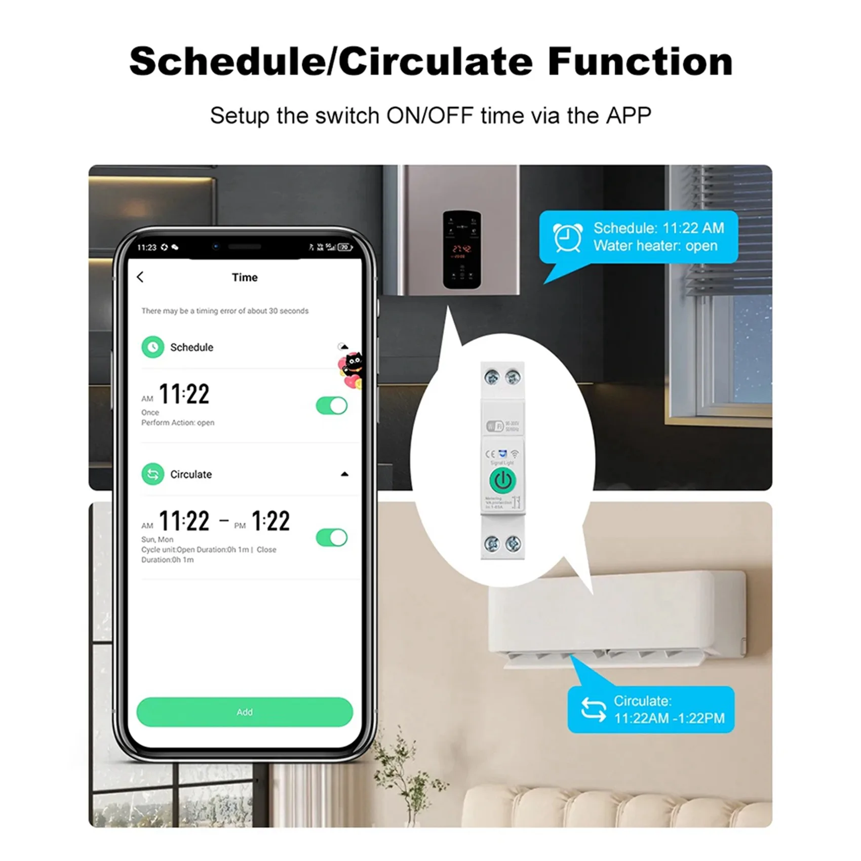 FULL-10X Tuya Wifi Smart Circuit Breaker 1P+N 63A Din Rail Switch With Electricity Statistics Remote Voice Control For Alexa
