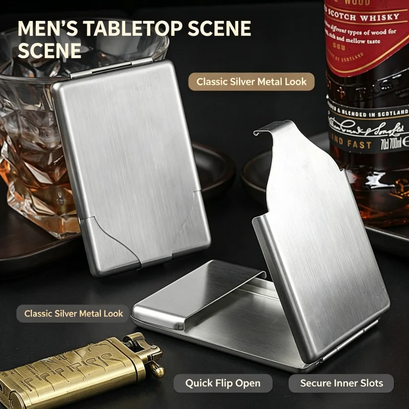 Stainless Steel Cigarette Storage Box, Ultra Thin Pocket Clip Design Rust-Proof Moisture Resistant, Commute & Travel For Men