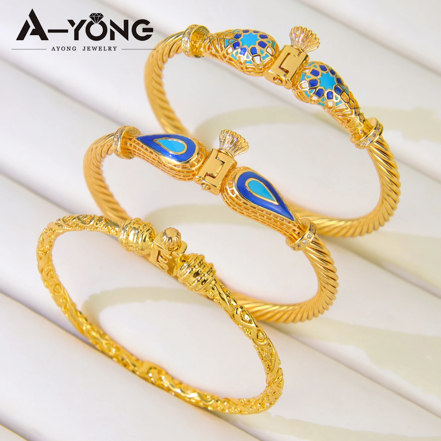Ethiopian Bridal Wedding Jewelry 21k Gold Plated Habesha Fashion Enamel Opening Bangles Moroccan Vintage Jewellery