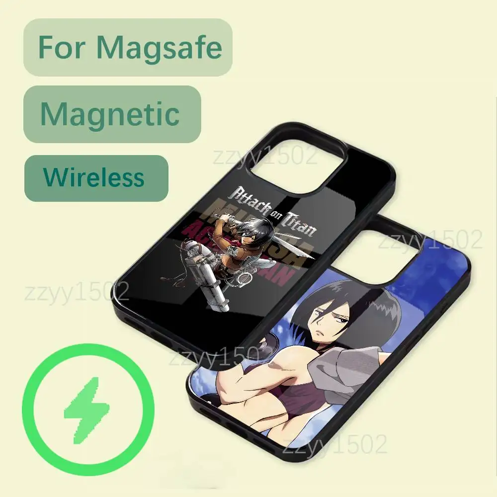 

Anime M-Mikasa Ackerman with MagSafe Phone Case for iPhone 17,16,15,14,13,12,11 Pro,Max,Plus,X,XS,XR,SE4,E Mini Charging Cover