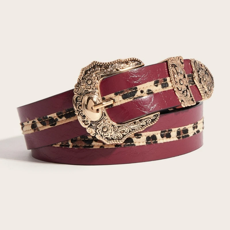 1Pc Hot Selling Fashion Women's Carved Buckle Leopard Print Belt Retro PU Belt Punk Jeans Pants Women Belts Y2k
