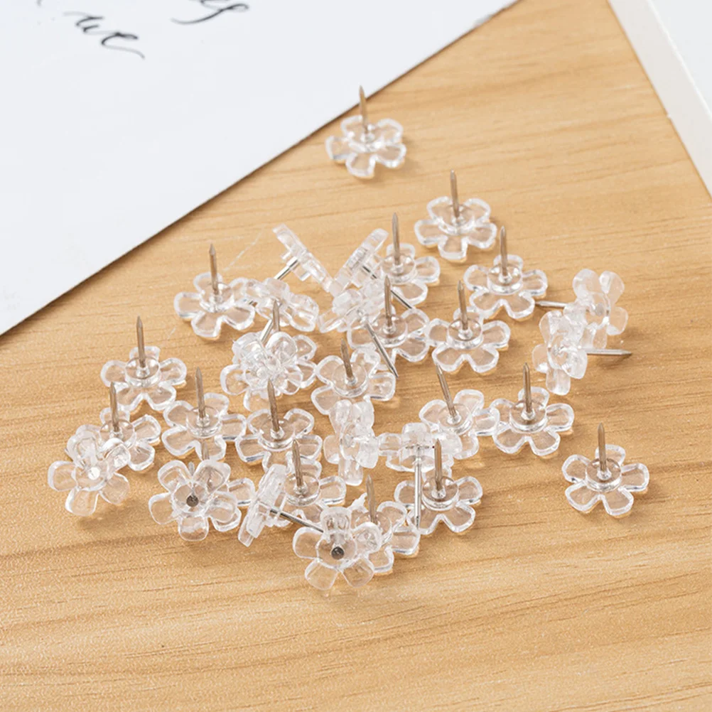 100Pcs Transparent Flower Pushpins Multi-Function Delicate Thumbtacks Map Supplies Reusable Compact Home Accessories