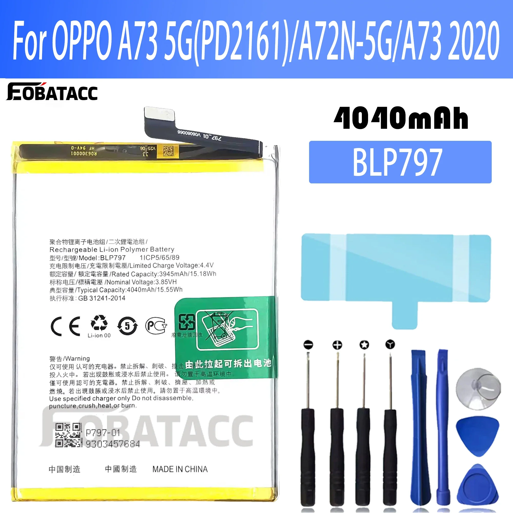 

100% New Original Battery BLP797 For OPPO A73 5G/A72N-5G/A73 2020 Battery + Free Tools