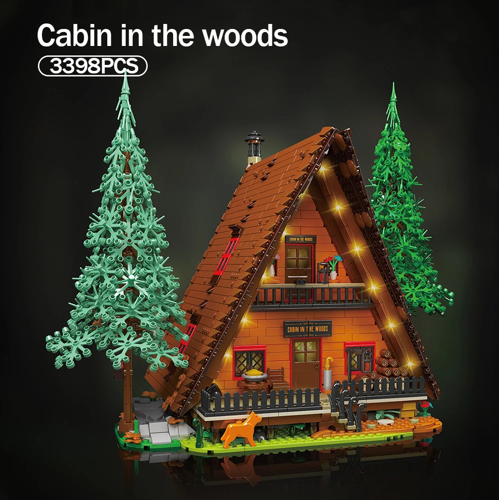Forest Cabin Street View with Lights Adult High Difficulty Building Blocks Assembly Model Toy