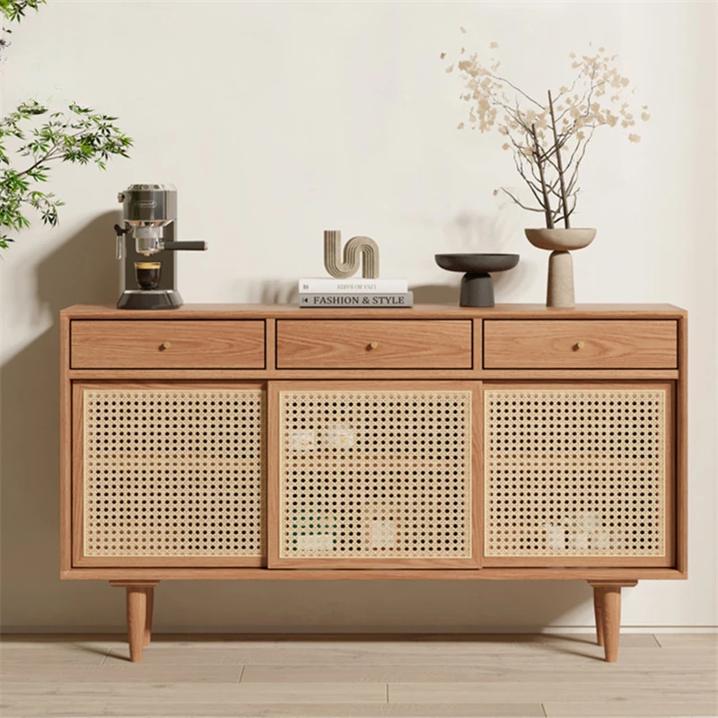 Solid wood sideboard, Japanese rattan storage cabinet, Nordic entrance, living room, pantry, simple and modern