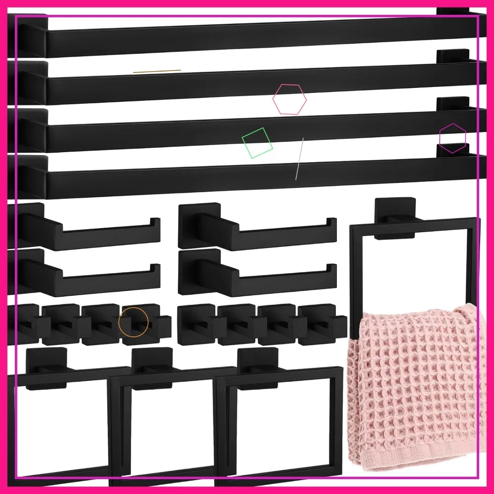 

Набор черной фурнитуры для ванной комнаты из 20 предметов, комплект для полотенец длиной 23,6 дюйма, настенные аксессуары из нержавеющей стали с держателями и крючками