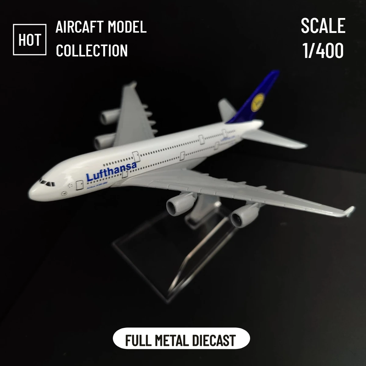 Scale 1:400 Metal Aircraft Replica, Lufthansa A380 Diecast Model Aviation Miniature, Kids Room Decor Xmas Gift Toys for Boy