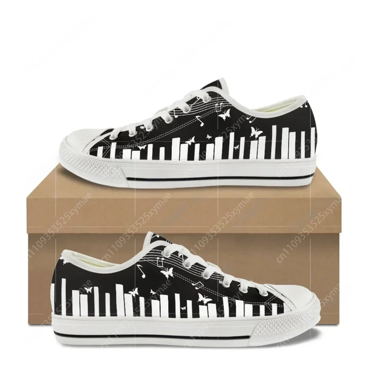 

Music Print Canvas Shoes Piano Keys Notes Wear-resistant Round Toe Sports Flat Shoes Brand Custom Anti-slip Zapatillas De Mujer
