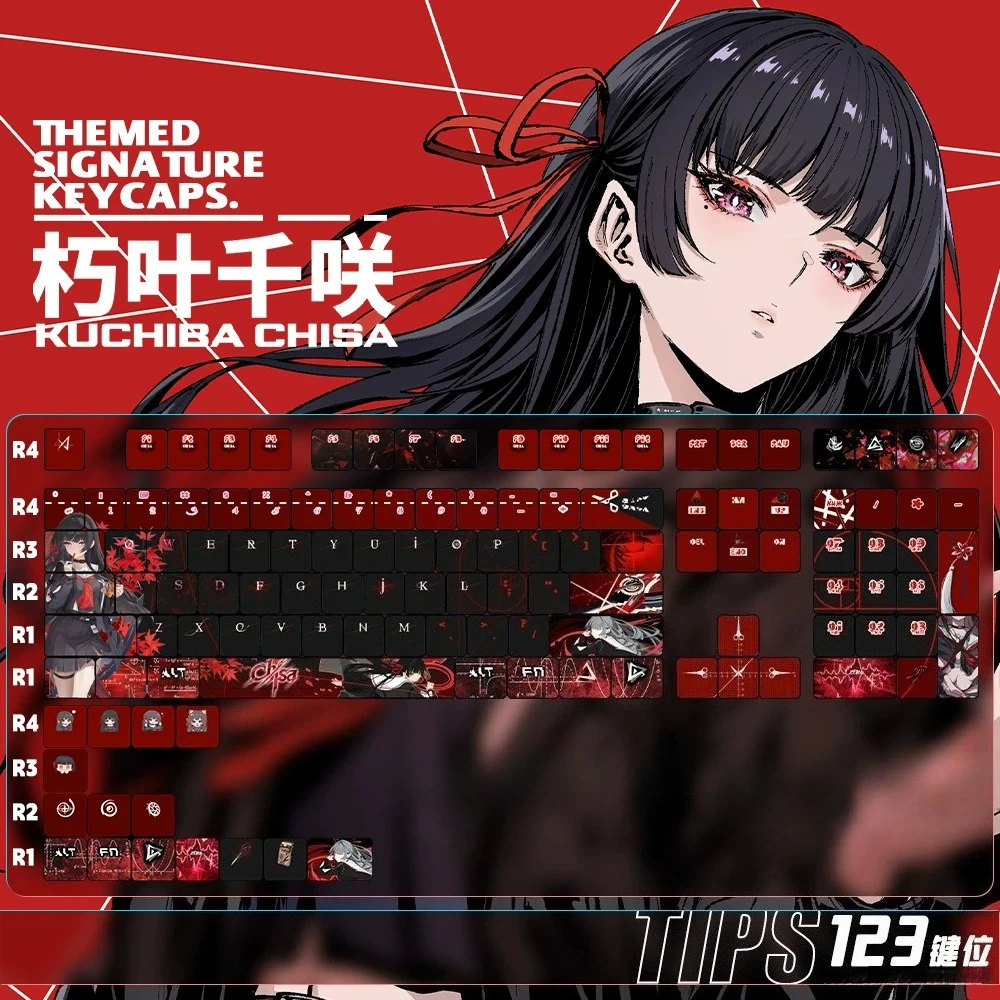 MAIMOOO Wuwa Kuchiba Chisa Keycap Cherry Profile PBT Custom Wuthering Waves Red Black Anime Game Keycaps for Mechanical Keyboard