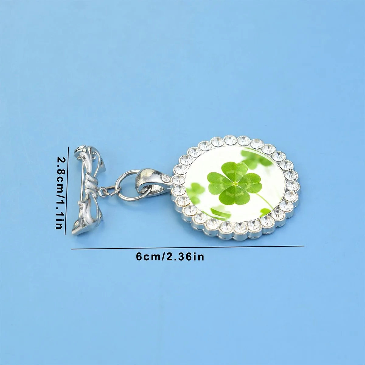1PC Lucky Clover patterned glass brooch with synthetic zircon trim, suitable for holiday gatherings and birthday gifts.
