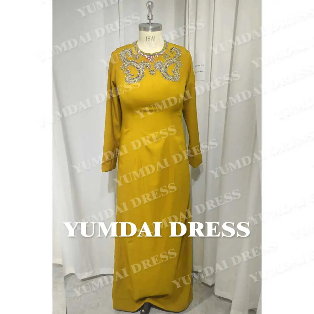 YUMDAI-vestido de lujo de Dubái para mujer, traje de baile de manga larga, color Beige, elegante, Formal, para banquete de boda y noche, Otoño, 2023