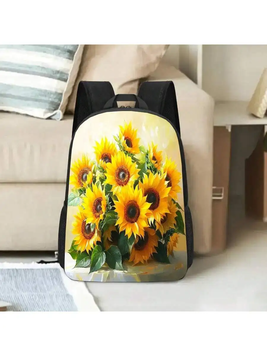 

Large Capacity 17 Inch Sunflower Print Backpack For Adults Lightweight Casual Travel School Bag With Laptop Compartment