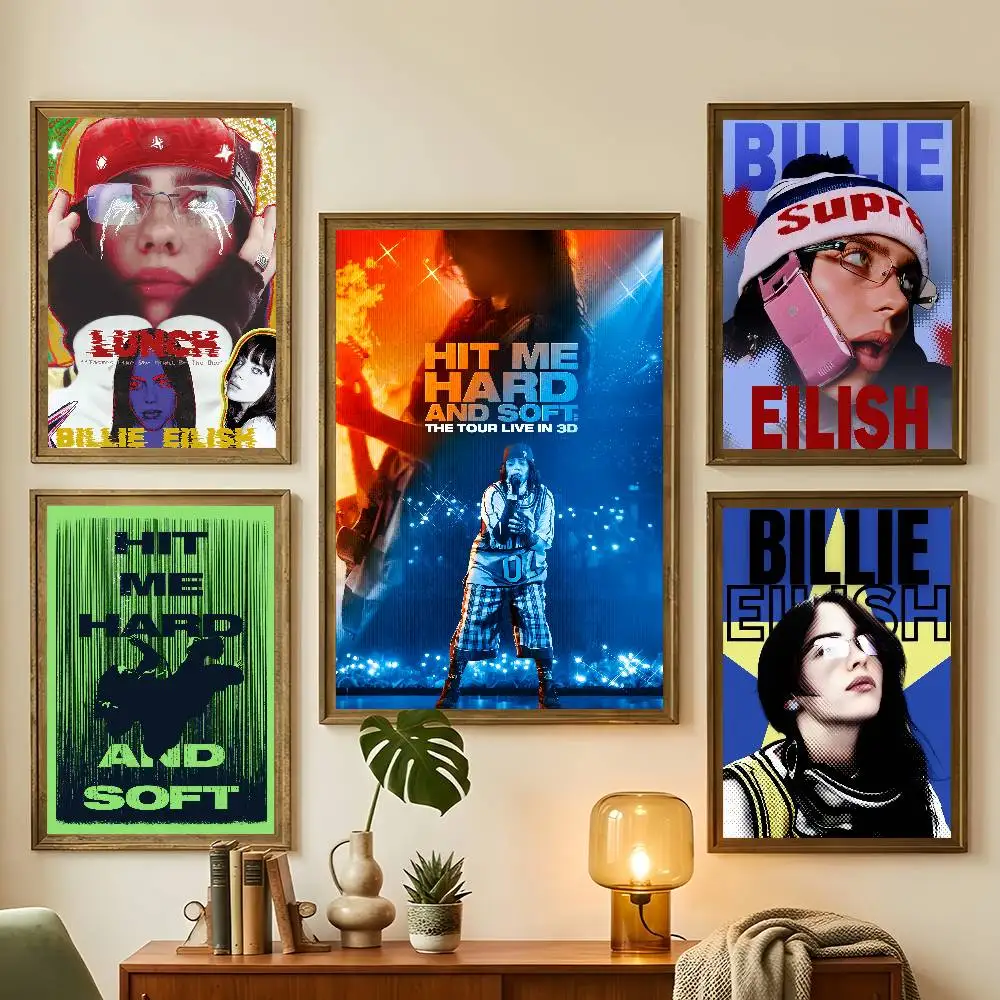 Hot Singer B-Billies E-EilishS Music New Poster Living Room Bedroom Bar Cafes Wall Home Decoration Gifts