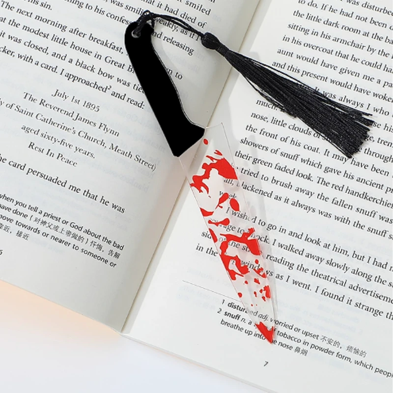 Акриловая крово-красная закладка для ножа с кисточкой — готический дизайн ужасов, прочный прозрачный маркер для страниц книги для студентов