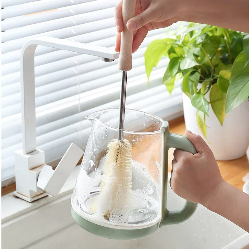 1PCS Wooden Handle Bottle Cleaning Brush Kitchen Drink Wineglass Bottle Glass Cup Cleaning Brush