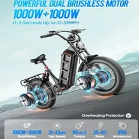 Juliet 3 Electric Bike 2000W Double Engine 52 v60ah Lithium Battery Mount E-bike 20*4.0-In Fat Tire Aldult Electric City Bike