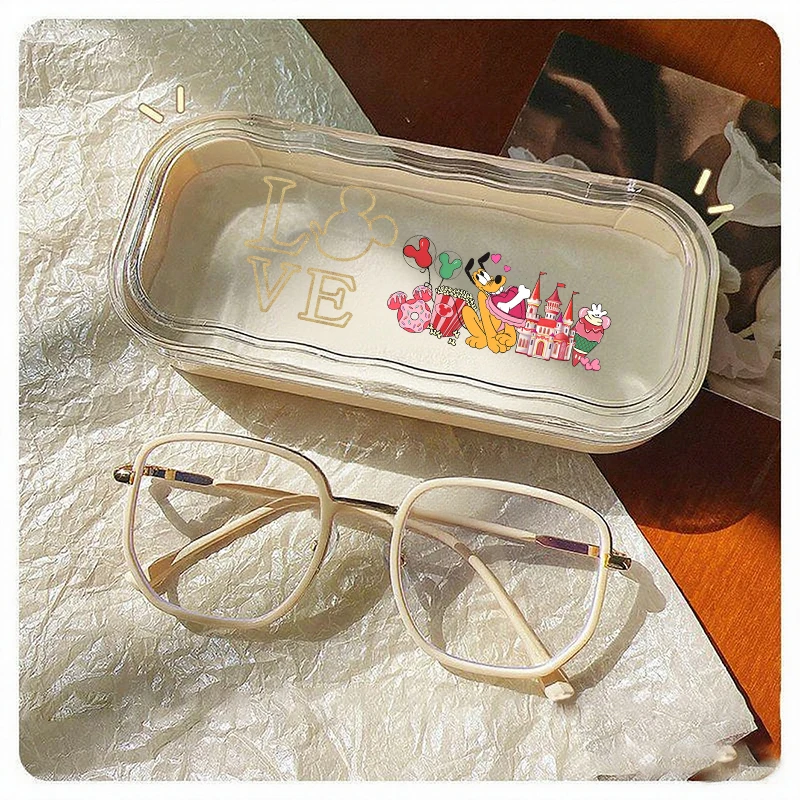 Disney Mickey Transparent Wave Glasses Box Anime Character Children's Cute Portable Pressure resistant Glasses Storage Box gifts