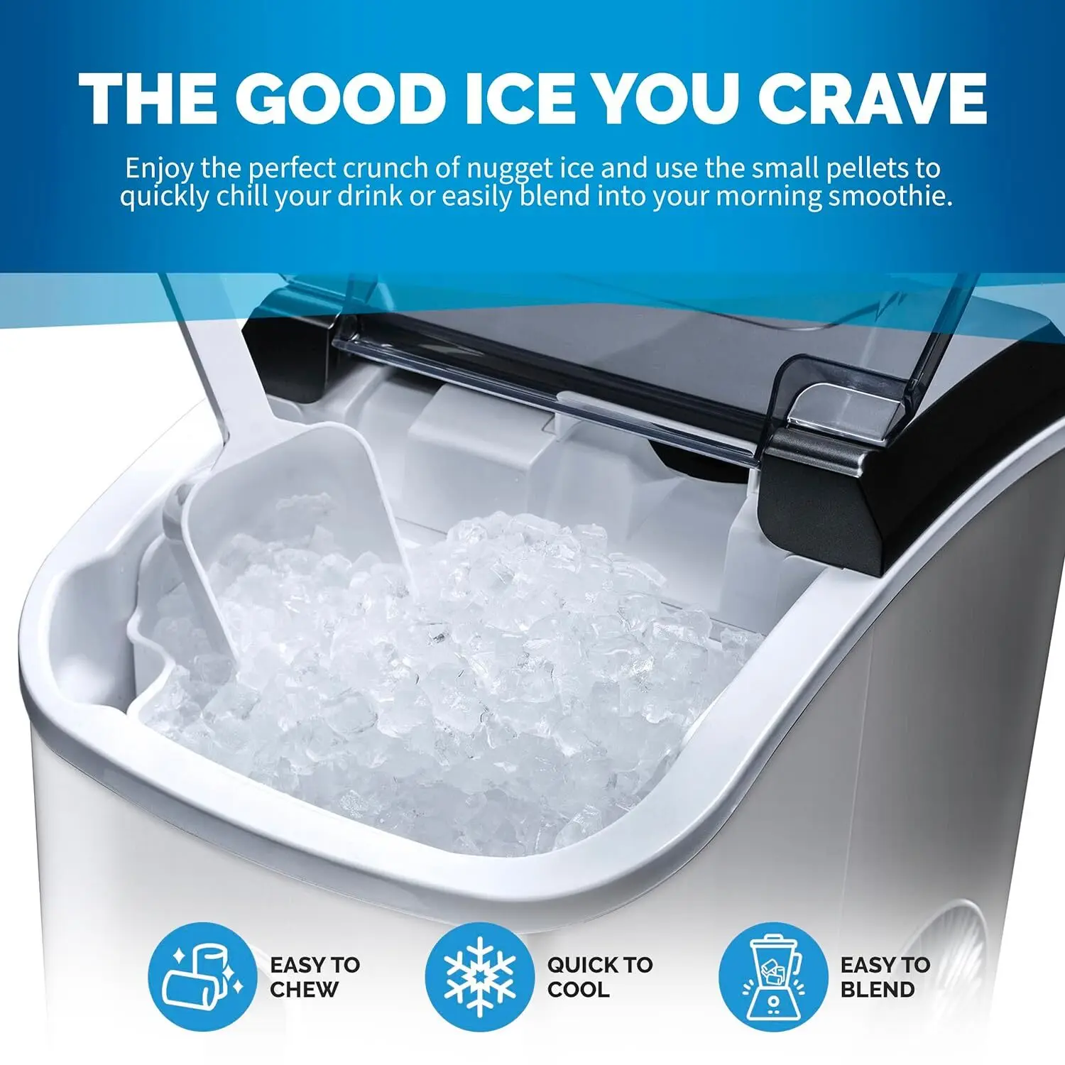 Nugget Countertop Ice Maker Machine | 26 lbs. | Electric Sonic Ice Maker with Self-Cleaning Function, Refillable Water Ta