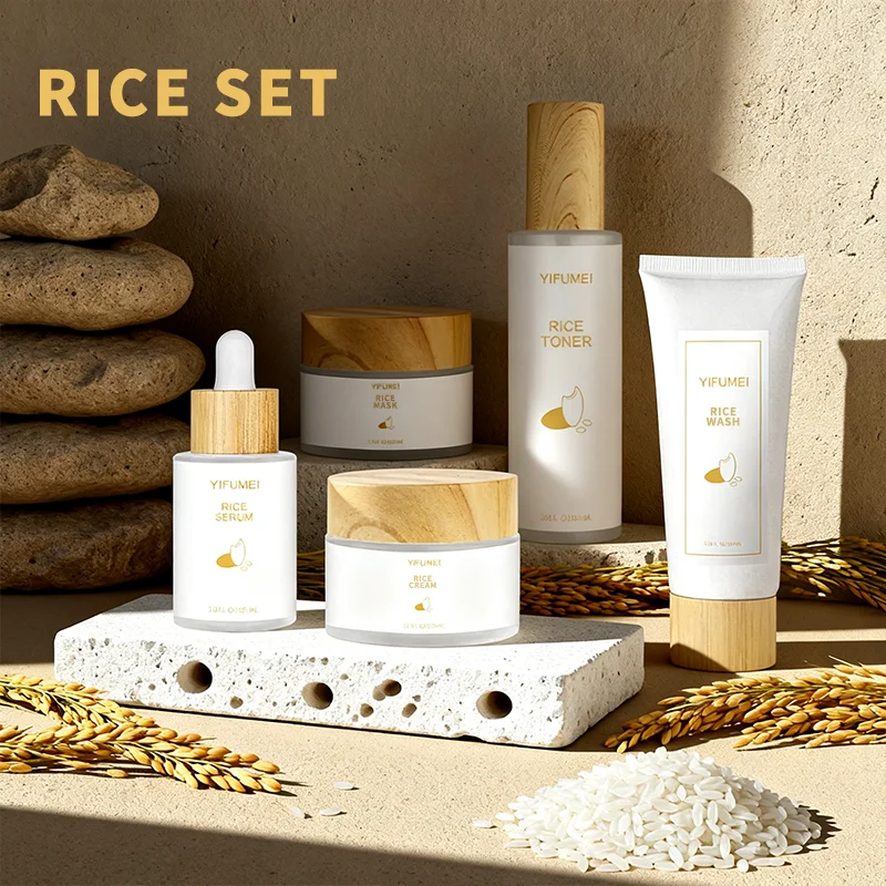 

5Pcs Rice Skincare Set Face Wash,Serum,Face Cream,Toner,Mud Mask,For All Skin Type Firmness Gentle Oil Control Deep Nourishment