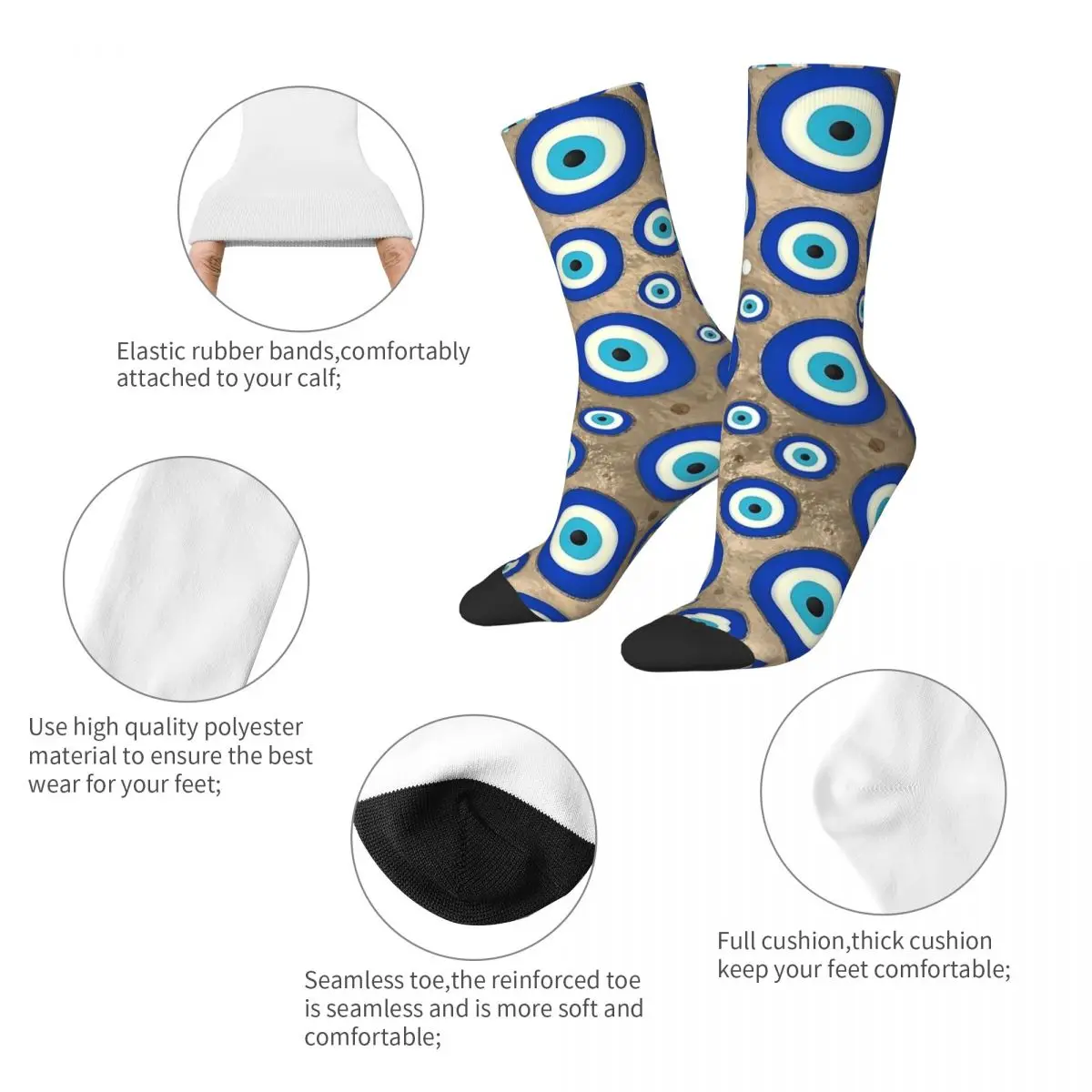 Winter Warm Cool Unisex Greek Evil Eye Pattern Pastel Socks Meander Ornament Breathable Basketball Socks