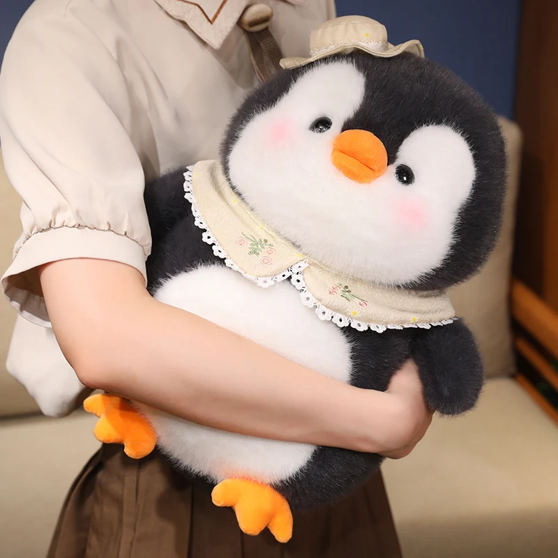 

25-50cm Cartoon Chubby Penguin With Hat Bib Plush Toys Soft Stuffed Animal Throw Pillow Baby Appease Dolls for Girls Gifts Decor