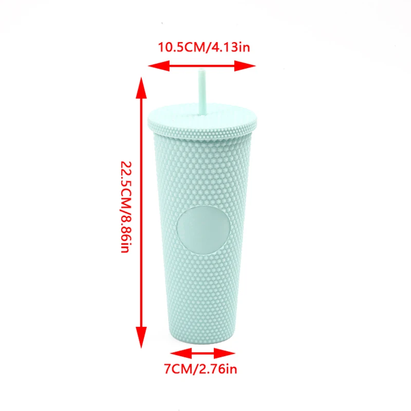 뚜껑이 있는 이중 레이어 플라스틱 빨대 물병, 레이저 커피 머그잔, 해변 가정 사무실용 휴대용 음료 컵, 710ml
