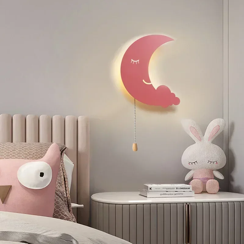 Wall Lamp Cartoon Mobile Charging Children Room Decoration Free Wiring Moon Cloud Bedside Cute Creative Decor Light Led Fixture