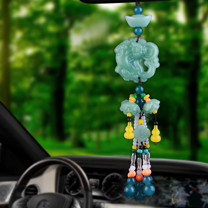 Automobile Hanging Ornament Jade Gourd Ornament High-Grade Rearview Mirror Pendant Entry and Exit Protective Talisman Ruyi Gourd