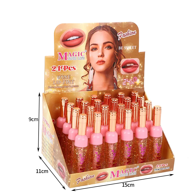 24pcs Red Wine Lip Oil 6 Colors Set Color Changing Lip Gloss Woman Longlasting Nonstick Lip Tints Lips Makeup Wholesale